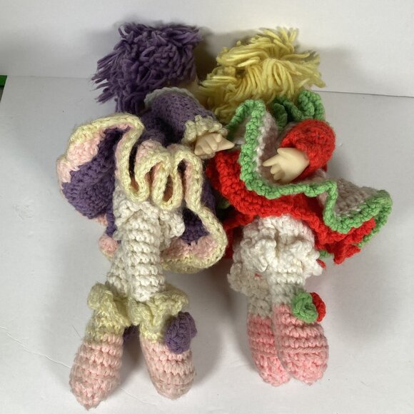 Vintage Strawberry Shortcake & Friends 2 Handmade Crocheted Yarn Dolls w/ Hats - Picture 7 of 11